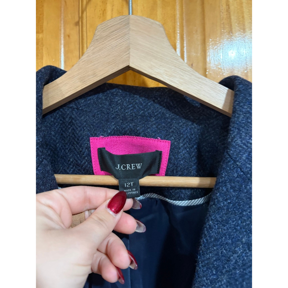 J.Crew Wool Blazer 12T Moon British Cloth Navy Herringbone Gold Button Schoolboy - Picture 3 of 8